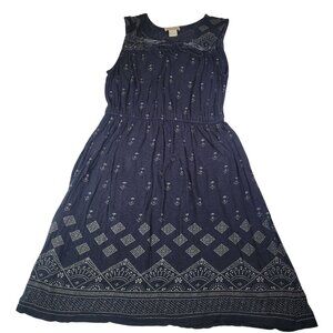 Lucky Brand Women Cotton Lightweight Sleeveless Navy Blue Boho Midi Dress Size S